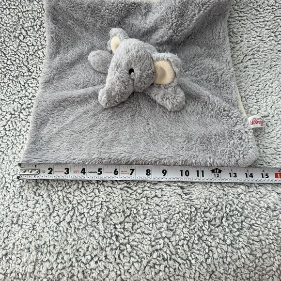Linzy Elephant Baby Lovey Plush Rattle Gray Cream Security Blanket Fluffy 14" - Picture 7 of 10